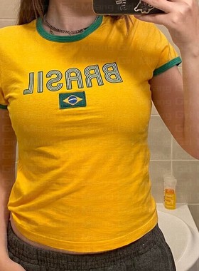 欧美春季新品2023女装短袖圆领休闲字母印花简约风T恤