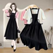 大码 裙子两件套胖MM高级感显瘦吊带裙套装 微胖连衣裙女夏季 新款