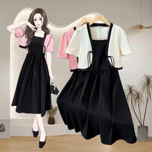 裙子两件套胖MM高级感显瘦吊带裙套装 新款 微胖连衣裙女夏季 大码