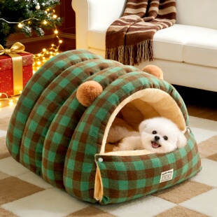 狗窝冬天加厚保暖半封闭小中型犬比熊睡觉的垫子四季通用宠物猫窝