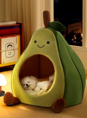 狗窝冬天保暖加厚半封闭式小型犬比熊睡觉的房子宠物垫子四季通用