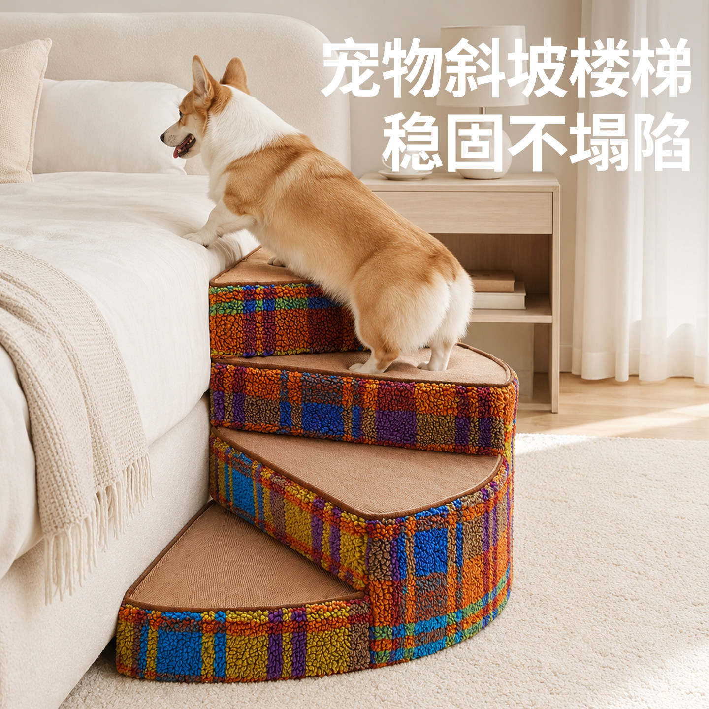 旋转宠物爬梯狗狗上下床很安心图片