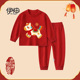 儿童红色内衣套装 男童马年保暖纯棉秋衣秋裤 女宝宝新年喜庆家居服