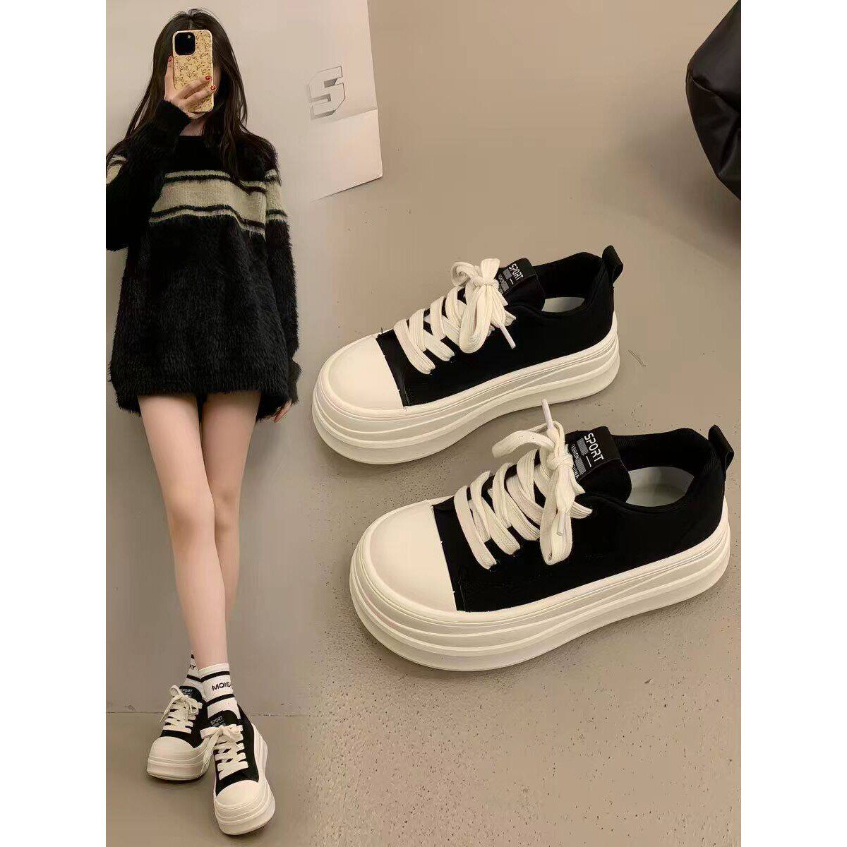 巨好看松糕厚底增高小白鞋女2026新款春季小个子女鞋休闲运动板鞋