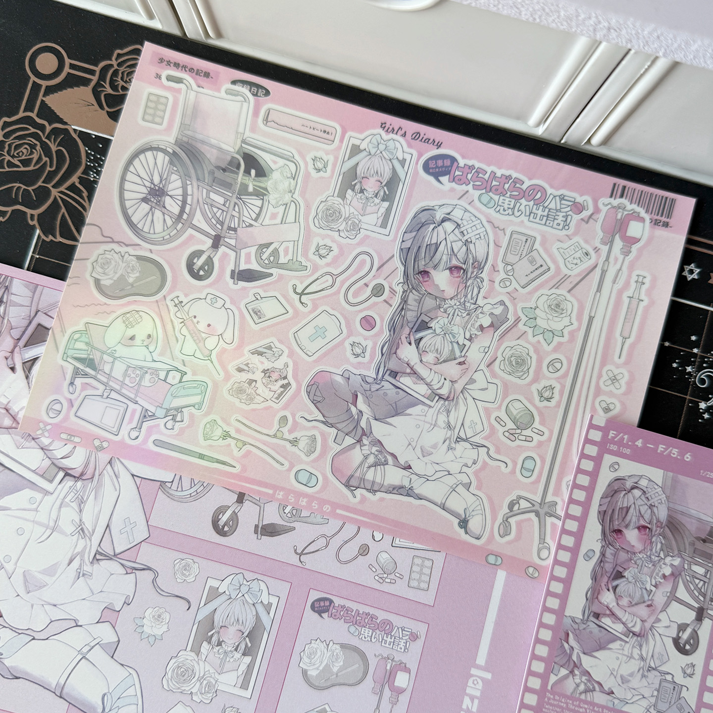 原创人物贴纸咕卡手账背卡轮椅忧郁少女手机平板装饰DIY贴纸