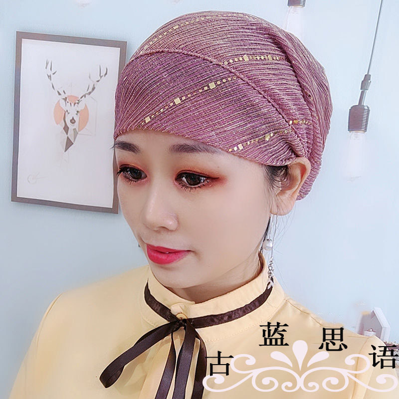 新款爆款女包头帽夏季纱巾帽子女遮发帽轻薄透气亮片厂家直供圆顶