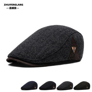 男士前进帽冬加绒保暖贝雷帽休闲时尚鸭舌帽亚马逊英伦报童帽