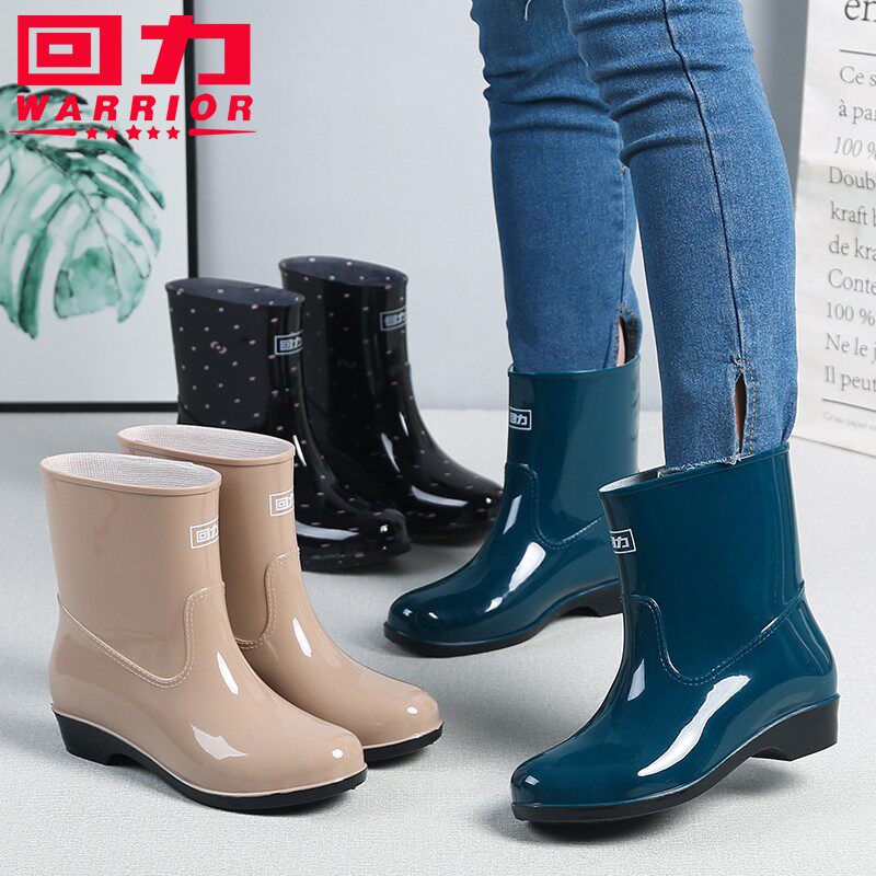 回力女士雨靴外穿加厚防水防滑耐磨雨鞋女款短筒工作防水胶鞋跨境