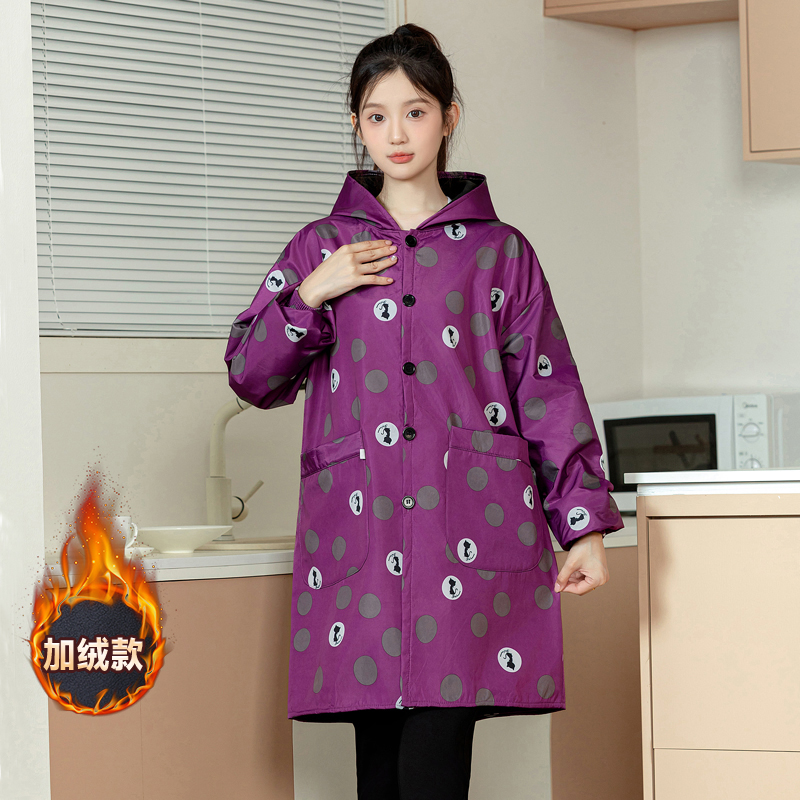 围裙加绒罩衣大人家用厨房防水长袖2025新款女秋冬时尚外套工作服