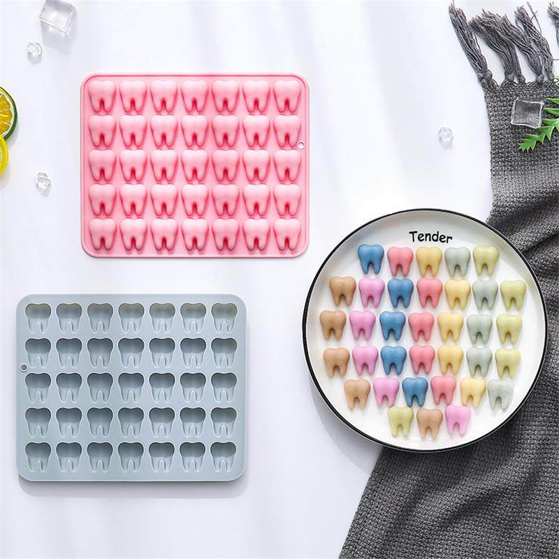新品 35连牙齿造型硅胶模具烘焙工具软糖果蛋糕巧克力模滴胶模具