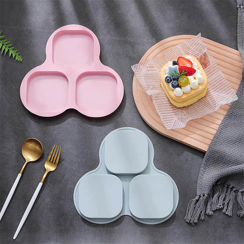 新品 3连方形蛋糕模具硅胶烤盘diy披萨甜点烘焙工具空气炸锅可用