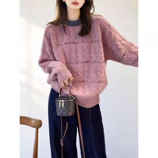 2025秋季新款软糯慵懒风毛衣女胖妹妹大码别致显瘦宽松打底针织衫