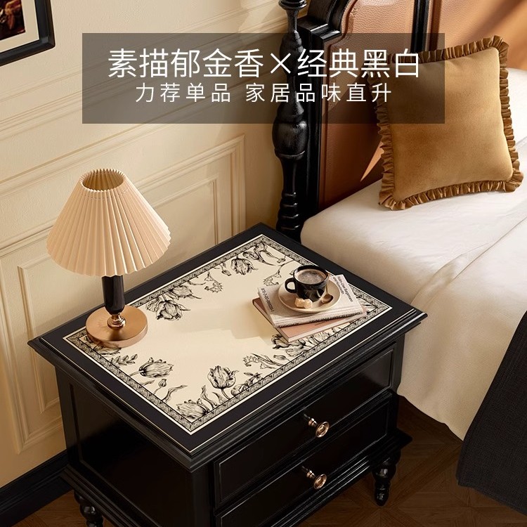 范居郁香中古风床头柜皮革桌垫边几轻奢防水免洗易打理防尘垫图片