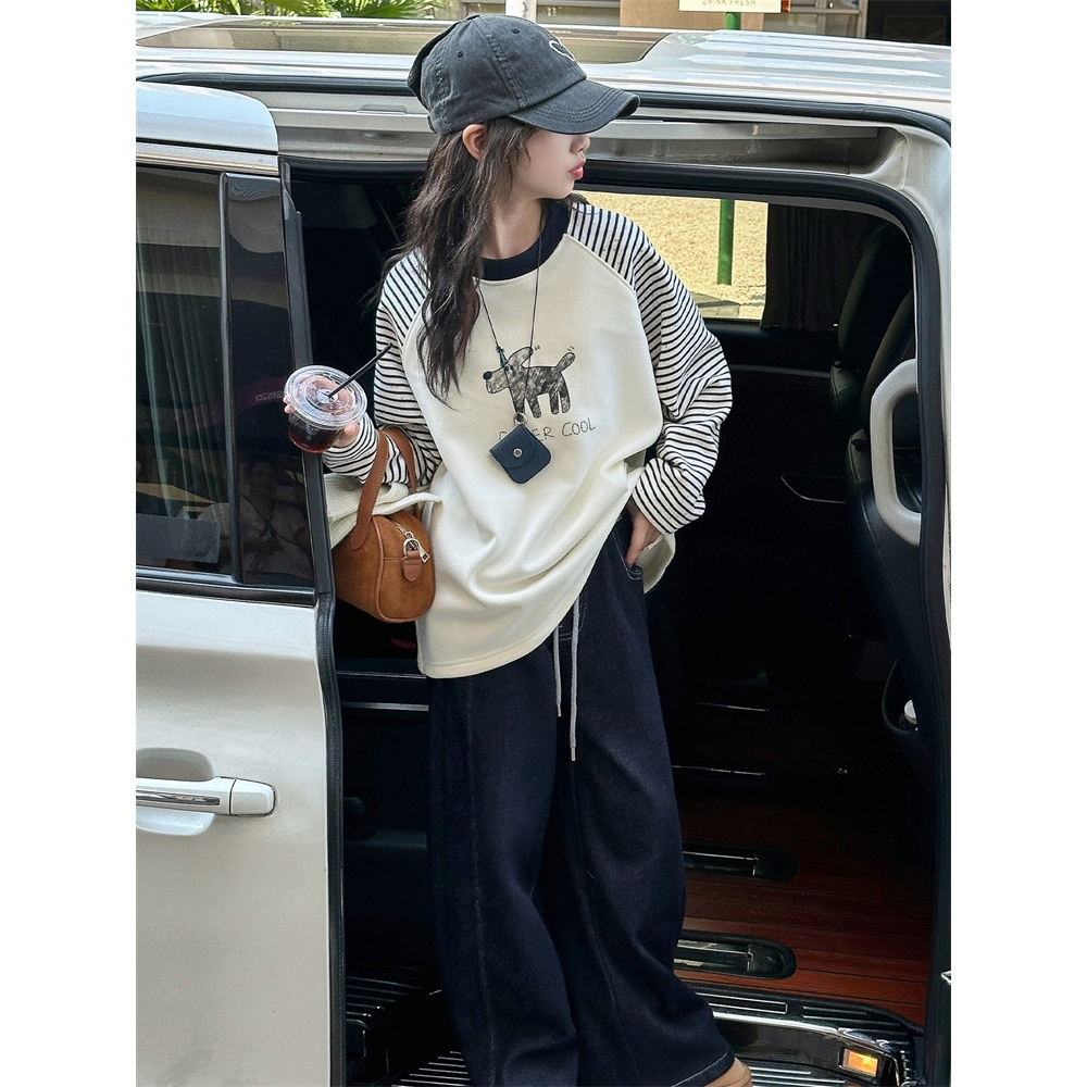 女童加绒加厚打底衫秋冬2025新款儿童洋气圆领一体绒卫衣女孩上衣