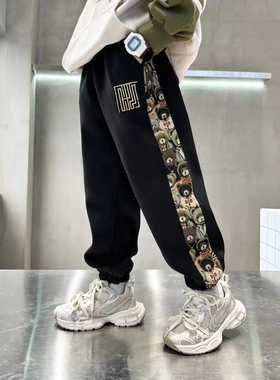 男童裤子春秋儿童运动长裤灰色2025新款中大童秋装休闲卫裤男孩潮