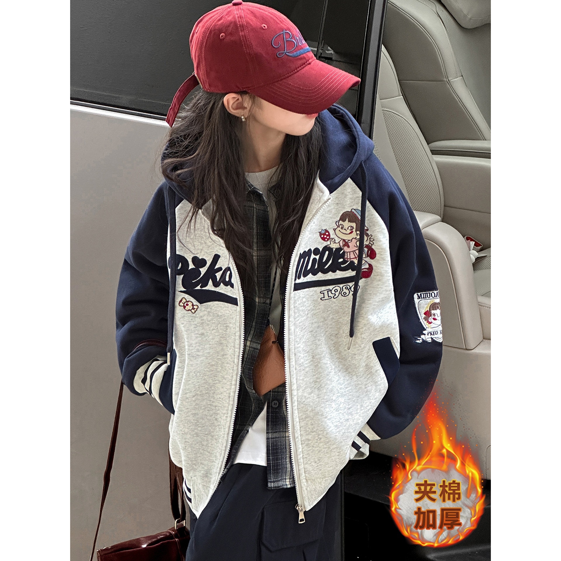 女童秋冬款加厚外套2025新款洋气儿童夹棉棒球服上衣女孩连帽卫衣