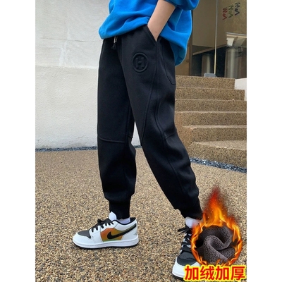 儿童装男童加绒裤子秋冬款2025新款加厚运动冬季一体大童保暖棉裤