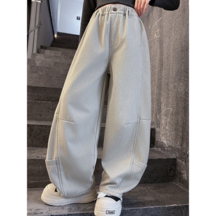 女童加绒牛仔裤秋冬装2025新款洋气时髦中大童女孩休闲直筒弯刀裤