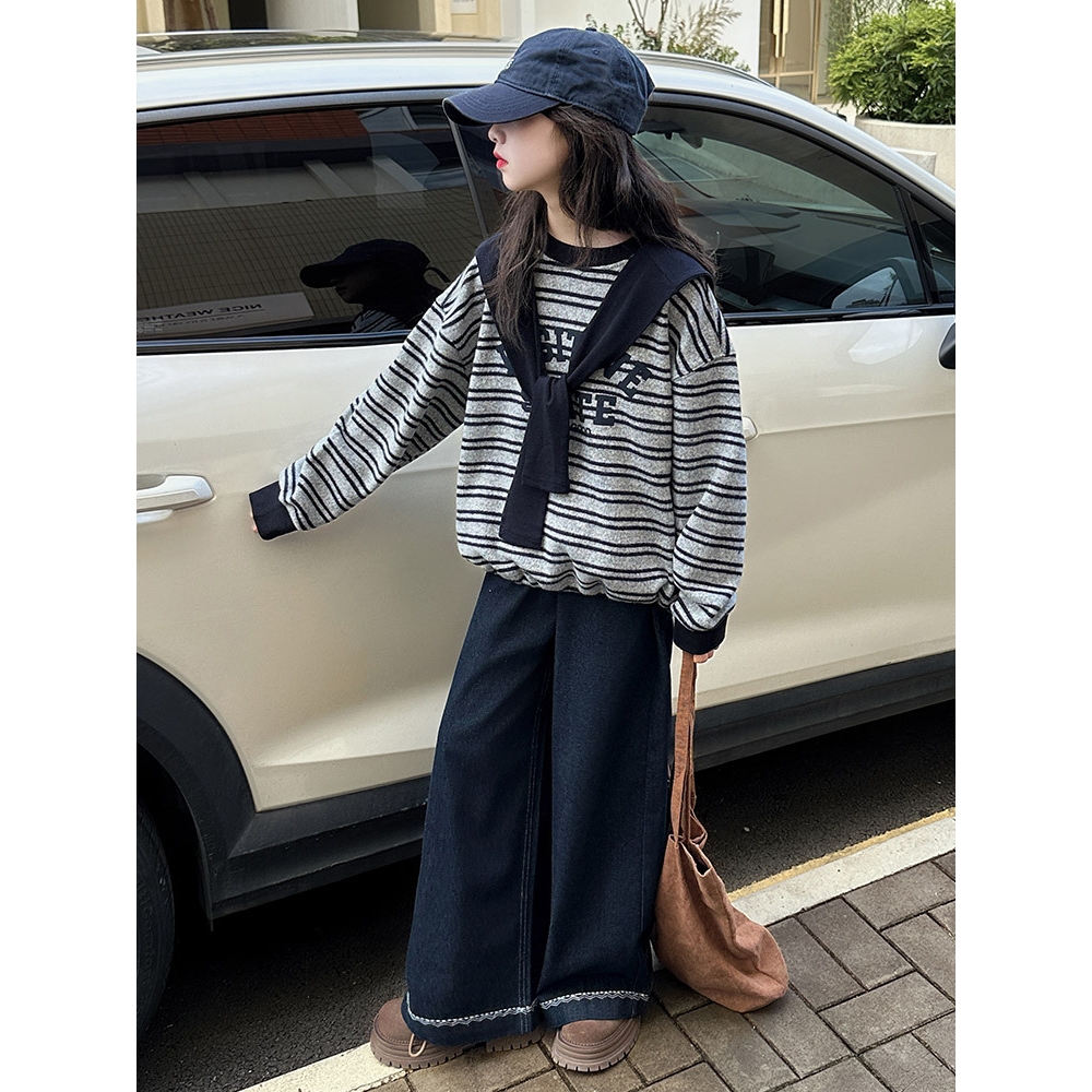 女童加绒卫衣秋季2025新款初中生女孩超好看上衣女大童秋装打底衫