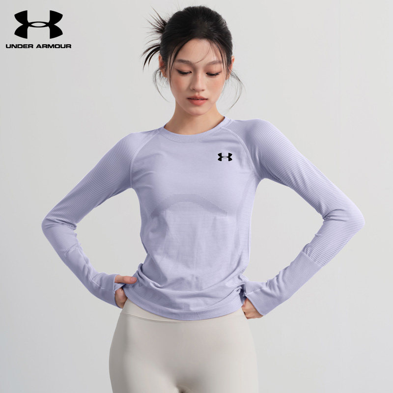 安德玛运动T恤女春季新款瑜伽普拉提跑步训练服圆领舒适健身上衣