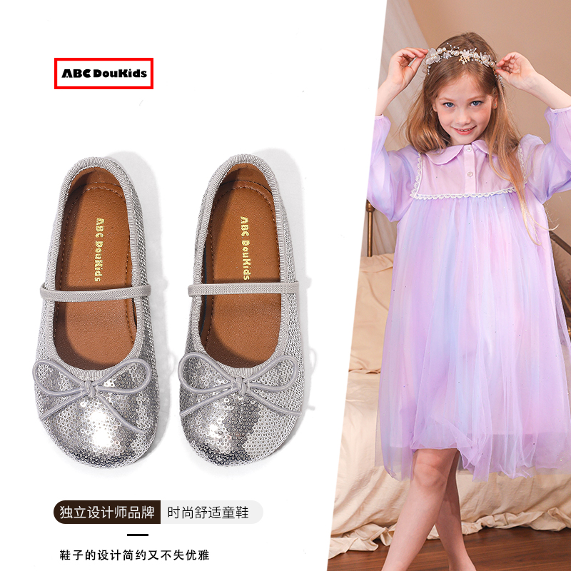 女童皮鞋2025春季新款亮片