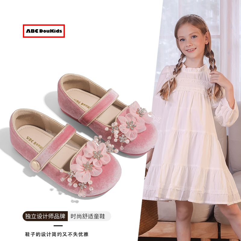 新中式儿童软底鞋水晶花公主鞋