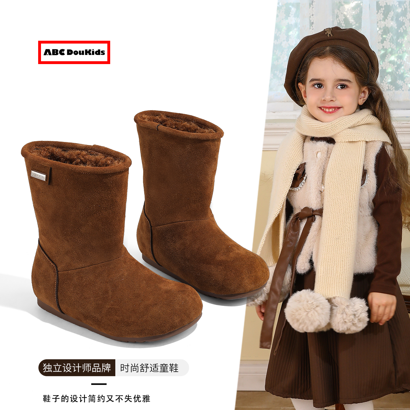 女童棉靴可爱一脚蹬雪地靴