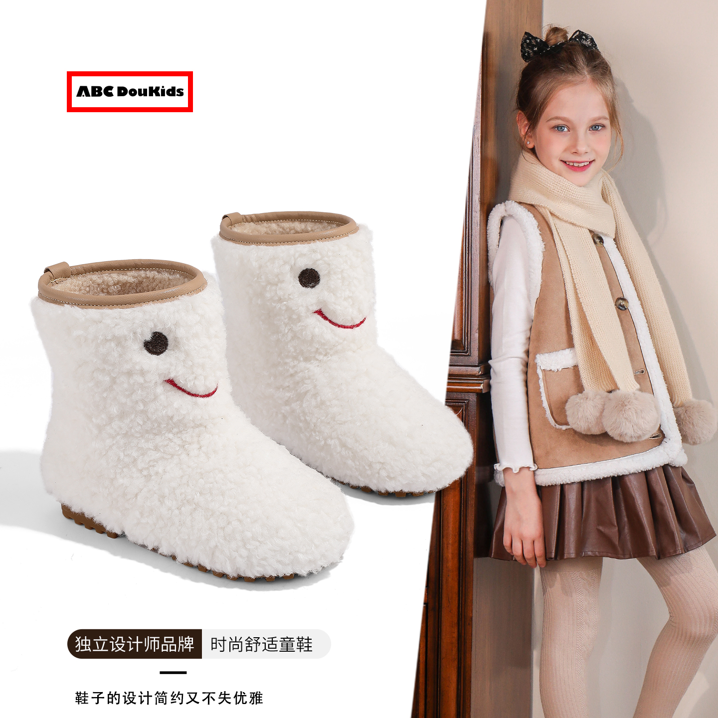儿童可爱加绒毛毛靴防滑保暖短靴
