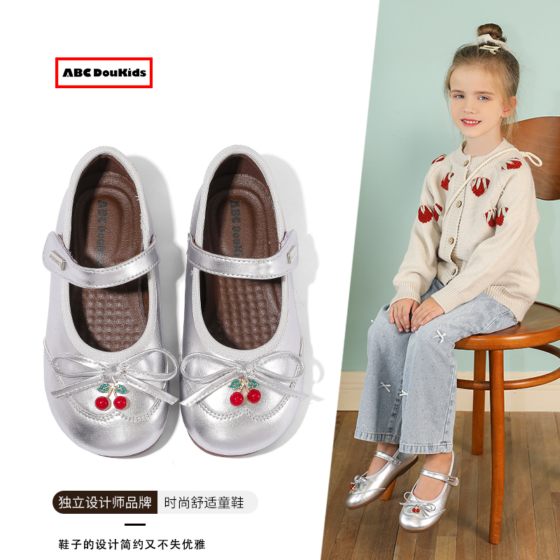 儿童甜美银色小皮鞋韩版平底鞋