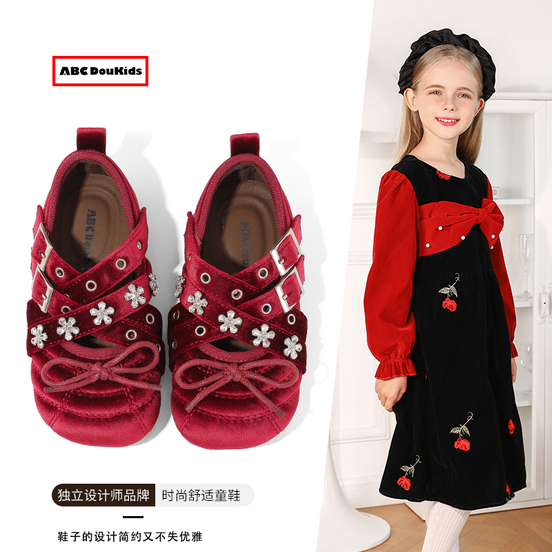 儿童复古丝绒面公主鞋