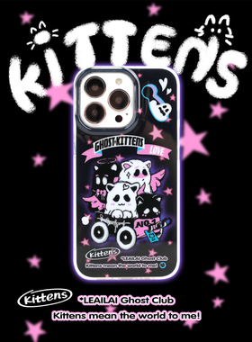 了艾来 幽灵小猫咪双层手机壳个性黑色卡通可爱少女ins风简约原创小众适用苹果13iPhone15ProMax14plus16