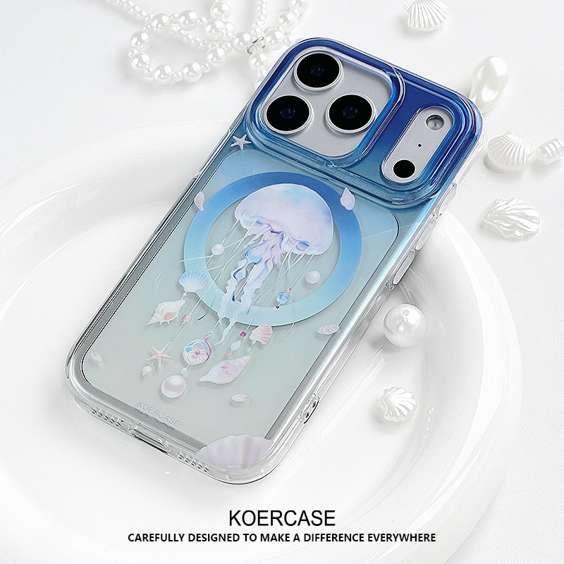 KOERCASE 水母海底世界贝壳海星珍珠手机壳磁吸闪粉卡通插画