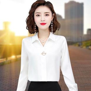 气质OL职业衬衣工作服打底套头上衣潮 白色雪纺衬衫 女长袖 春季 修身