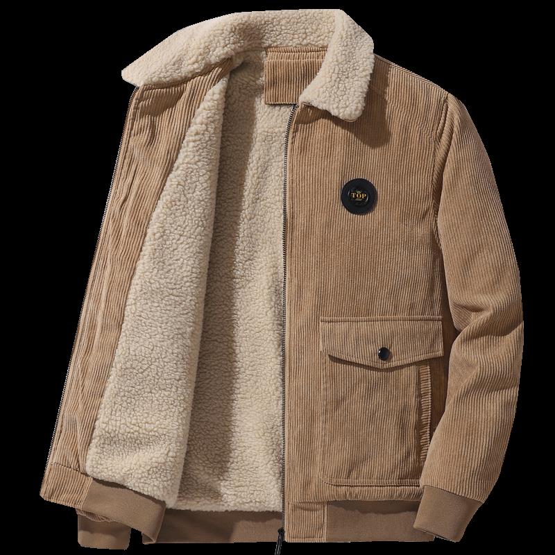 加绒加厚棉服羊羔绒外套男士2022新款灯芯绒棉衣棉服冬季男装条绒