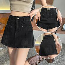 黑色牛仔短裙女夏季薄款2025新款高腰小个子a字短裤美式辣妹裙裤