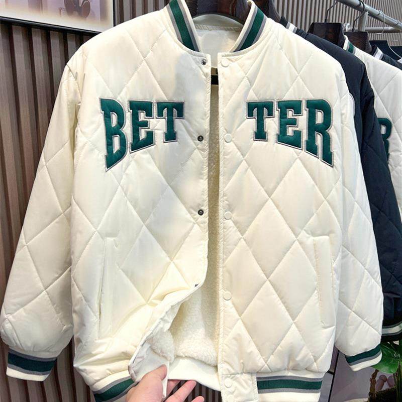 美式高街棒球棉服男潮牌ins秋冬季加绒加厚棉衣覆古菱格宽松外套,男装,棉衣,淘宝优惠券,粉丝福利购,淘宝优惠卷