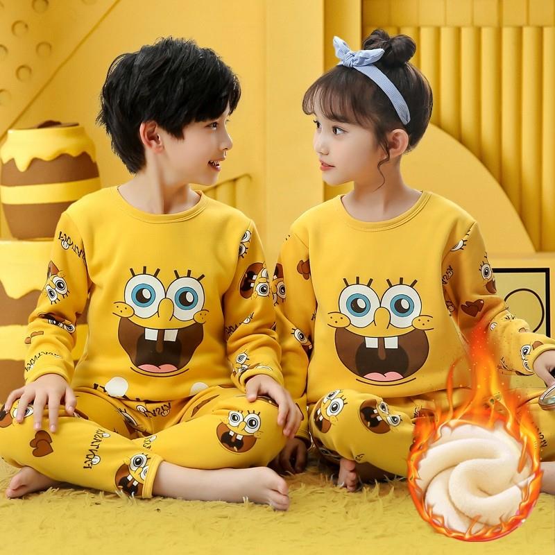 儿童冬天睡衣加绒加厚女童保暖套装男童卡通内衣长袖家居服童装