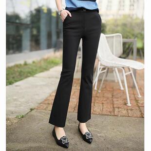 微喇叭裤女九分春夏高腰修身显瘦黑色休闲通勤小个子西装微喇裤子