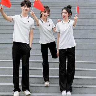 短袖 时尚 爱心polo衫 工作服 T恤学生运动会服装 女夏季 运动套装 薄款