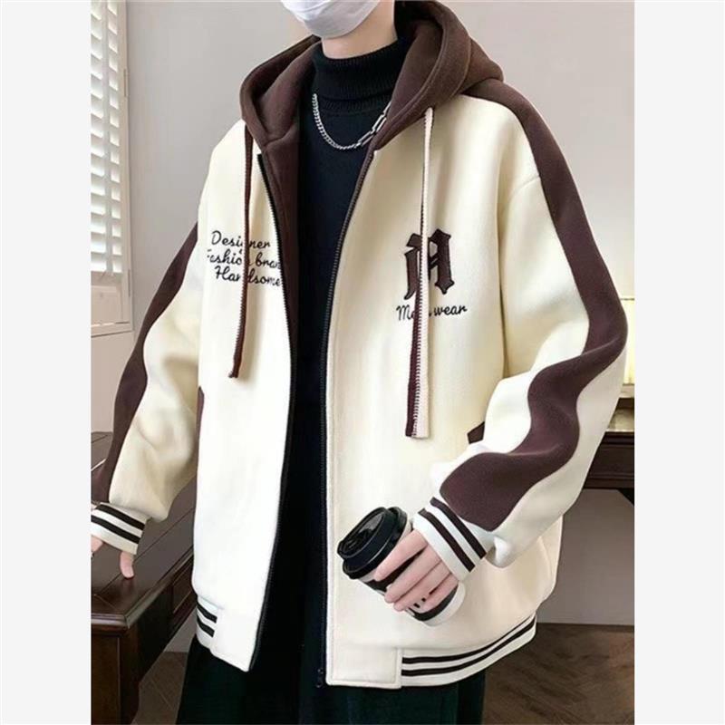 春秋季青少年特大码连帽外套男装潮牌帅气肥仔百搭棒球服夹克男装图片