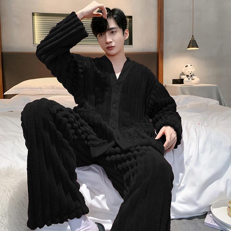珊瑚绒睡衣男士冬季秋冬款加厚加绒男款青少年大码冬天家居服套装