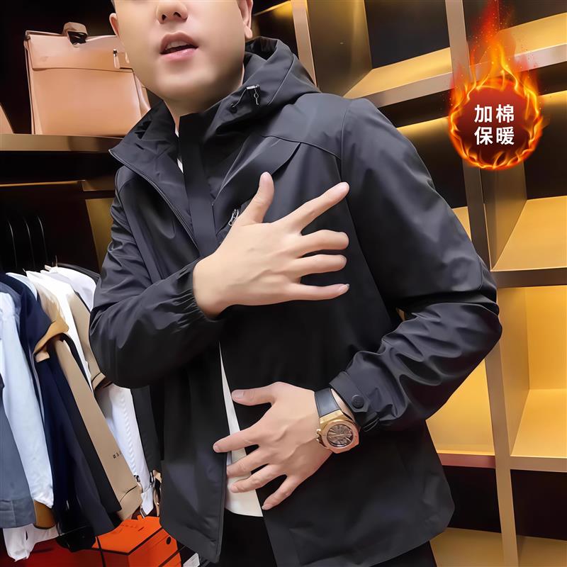 春季新款连帽男士简约轻奢欧货外套运动秋季休闲百搭户外商务外套图片