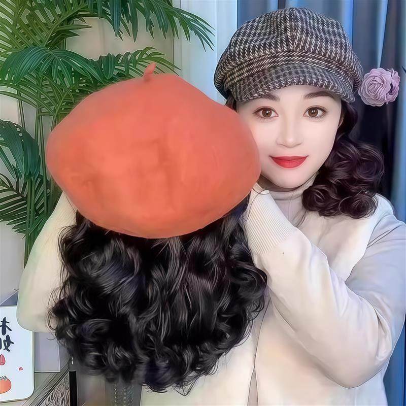 新款秋冬帽子假发一体女羊毛呢显白砖红贝雷帽短卷发妈妈帽全头套,美发护发/假发,日常整顶假发,淘宝优惠券,粉丝福利购,淘宝优惠卷