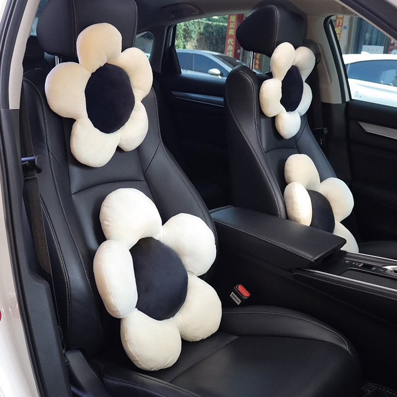 汽车花朵短绒毛抱枕黑白