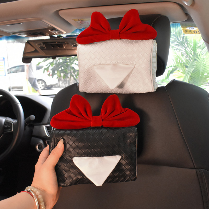 汽车车内车载纸巾盒蝴蝶结车用品纸巾抽挂式扣遮阳板扶手箱抽巾盒
