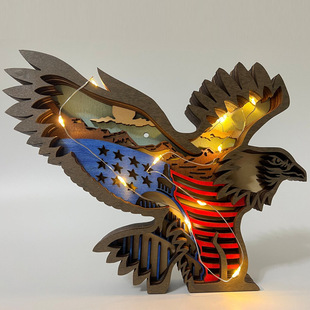 北美森林动物家居装饰木质摆件工艺品创意狼图腾木制雕刻特种米鹰