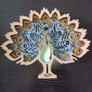 北美森林动物家居装饰木质摆件工艺品创意狼图腾木制雕刻孔雀摆件