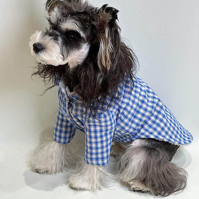 狗狗衣服秋冬加绒保暖宠物格子棉衣中小型犬泰迪比熊雪纳瑞博美