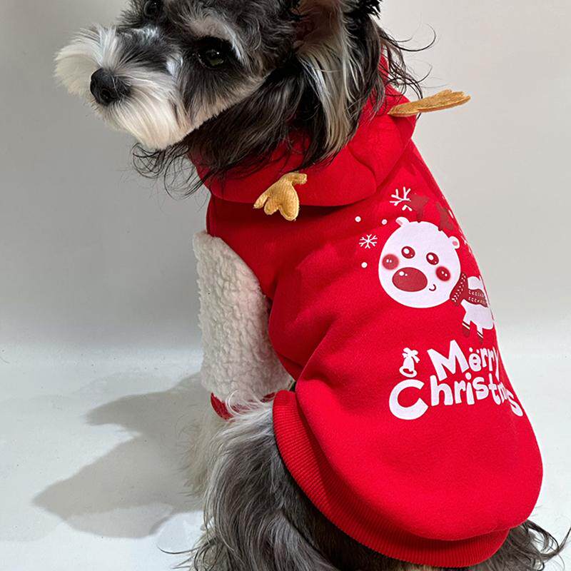 狗狗衣服秋冬加绒圣诞节小鹿宠物连帽卫衣猫咪衣服泰迪比熊柯基