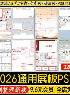 园林景观建筑规划PS展板模板A1A0室内环艺毕业设计排版PSD分层
